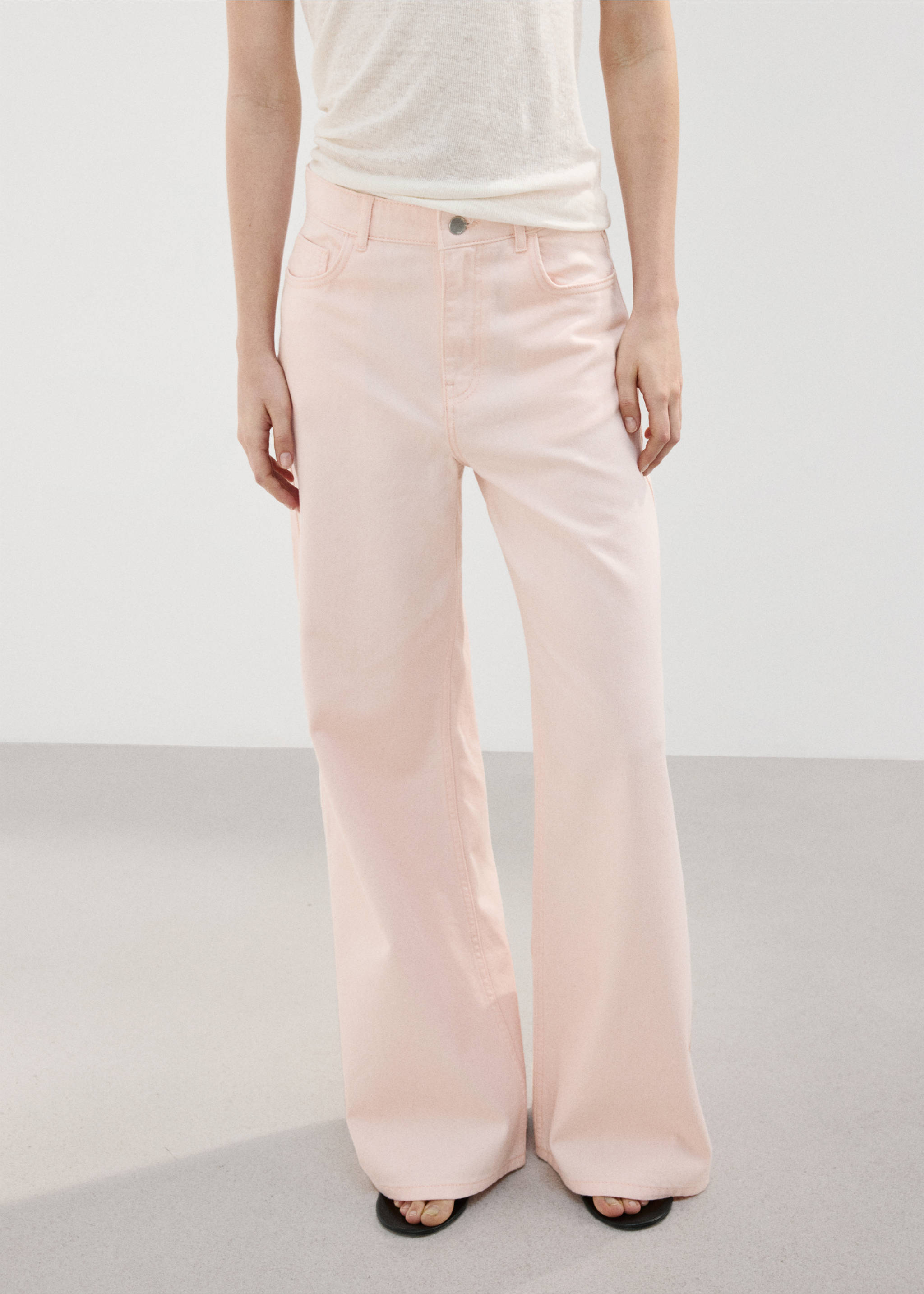 Wide leg mid-rise jeans - Medium plane, Pastel Pink. Ref: 27037941-00.