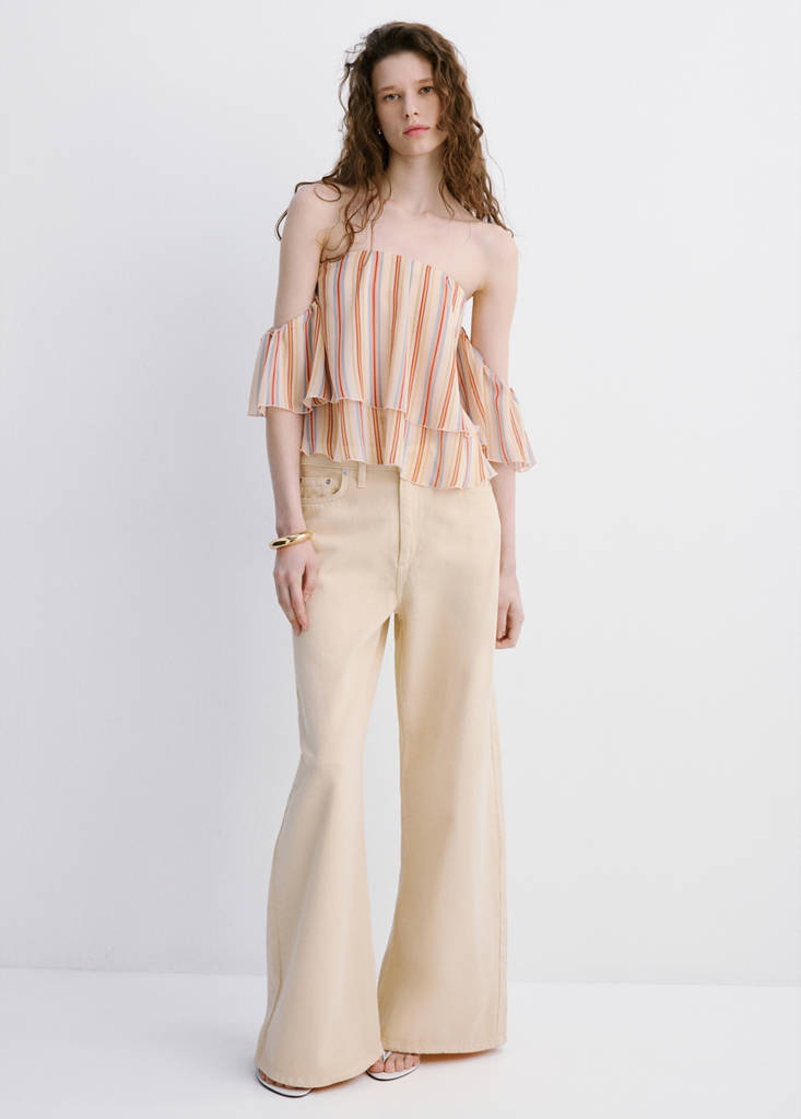 Ruffles stripe-patterned blouse — Ecru