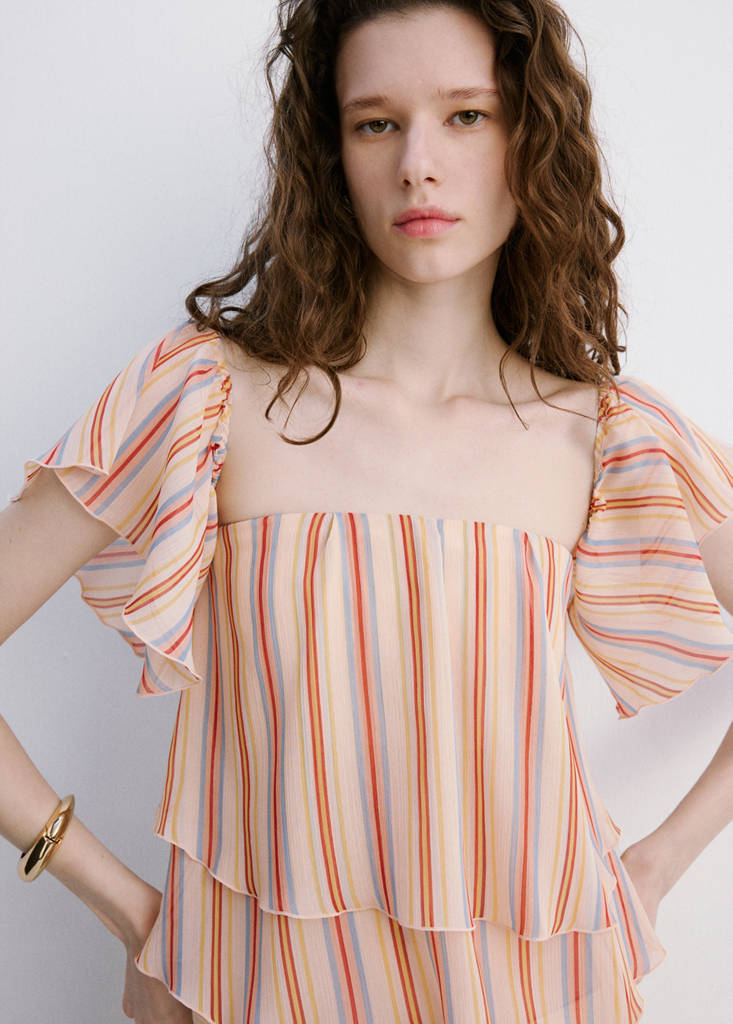 Ruffles stripe-patterned blouse — Ecru