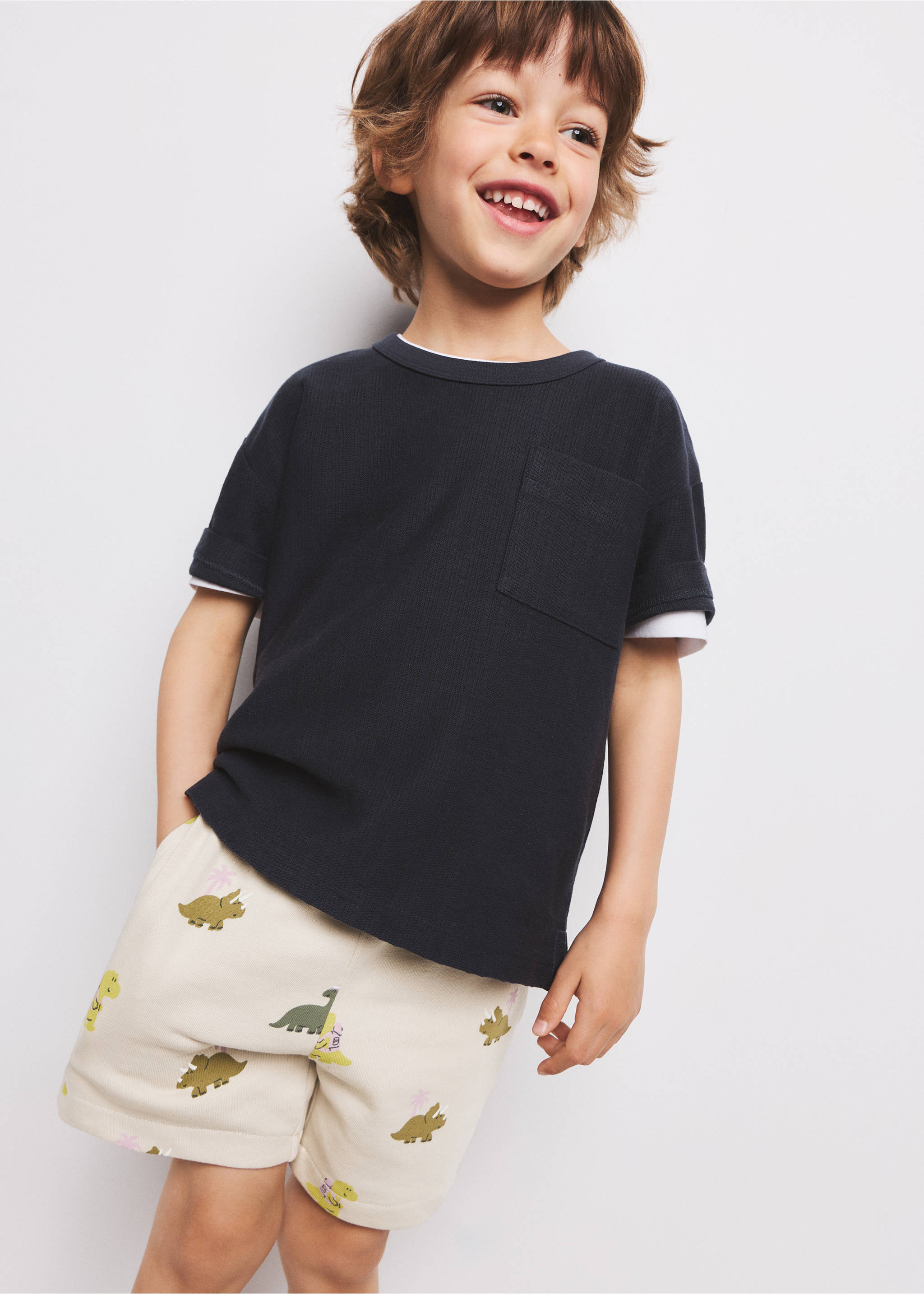 Printed cotton bermuda shorts - Medium plane, Light/Pastel Grey. Ref: 27038269-00.