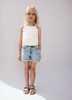 Embroidered butterfly denim shorts — Light Blue 1