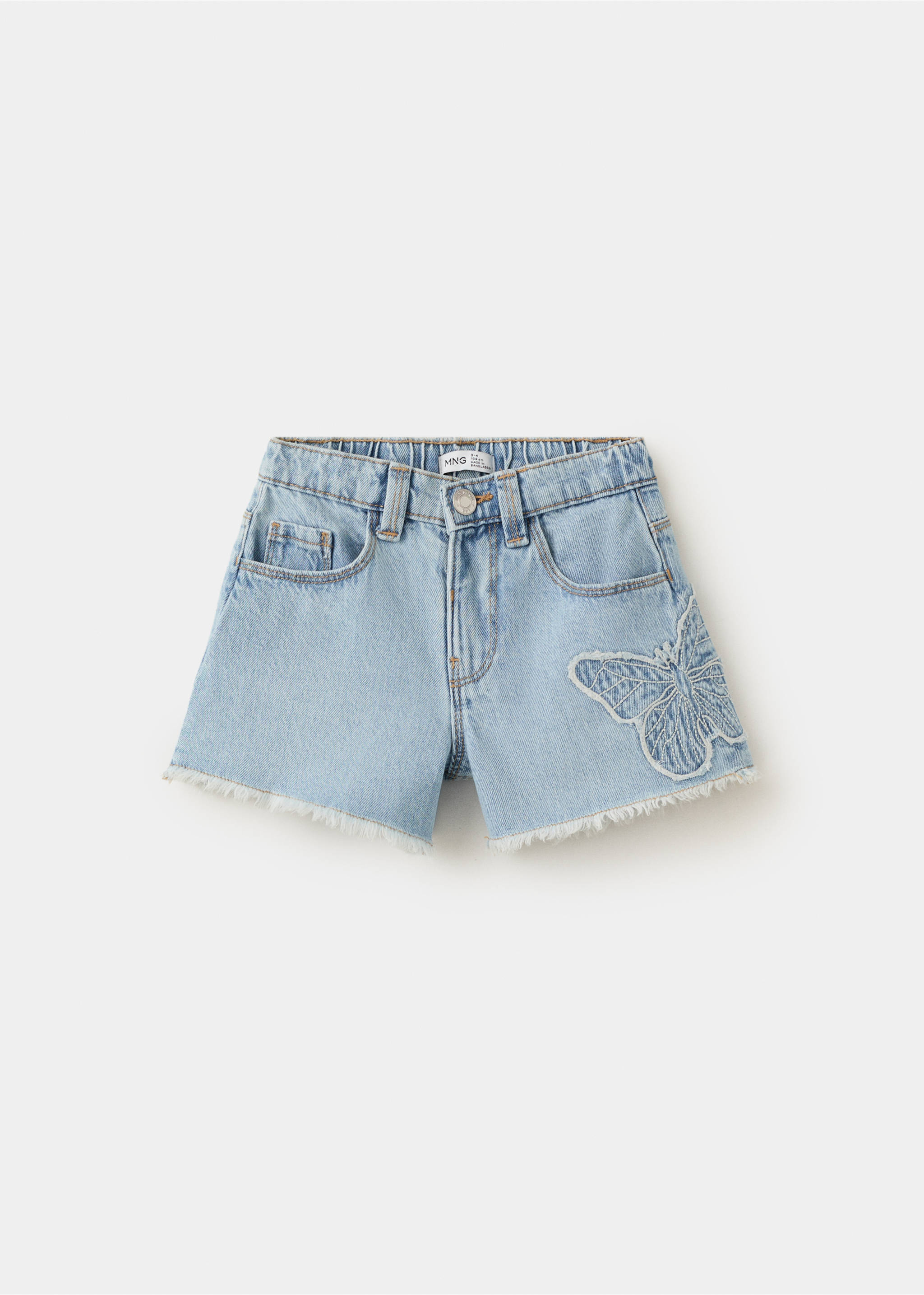Embroidered butterfly denim shorts - Article without model, Light Blue. Ref: 27038270-00.