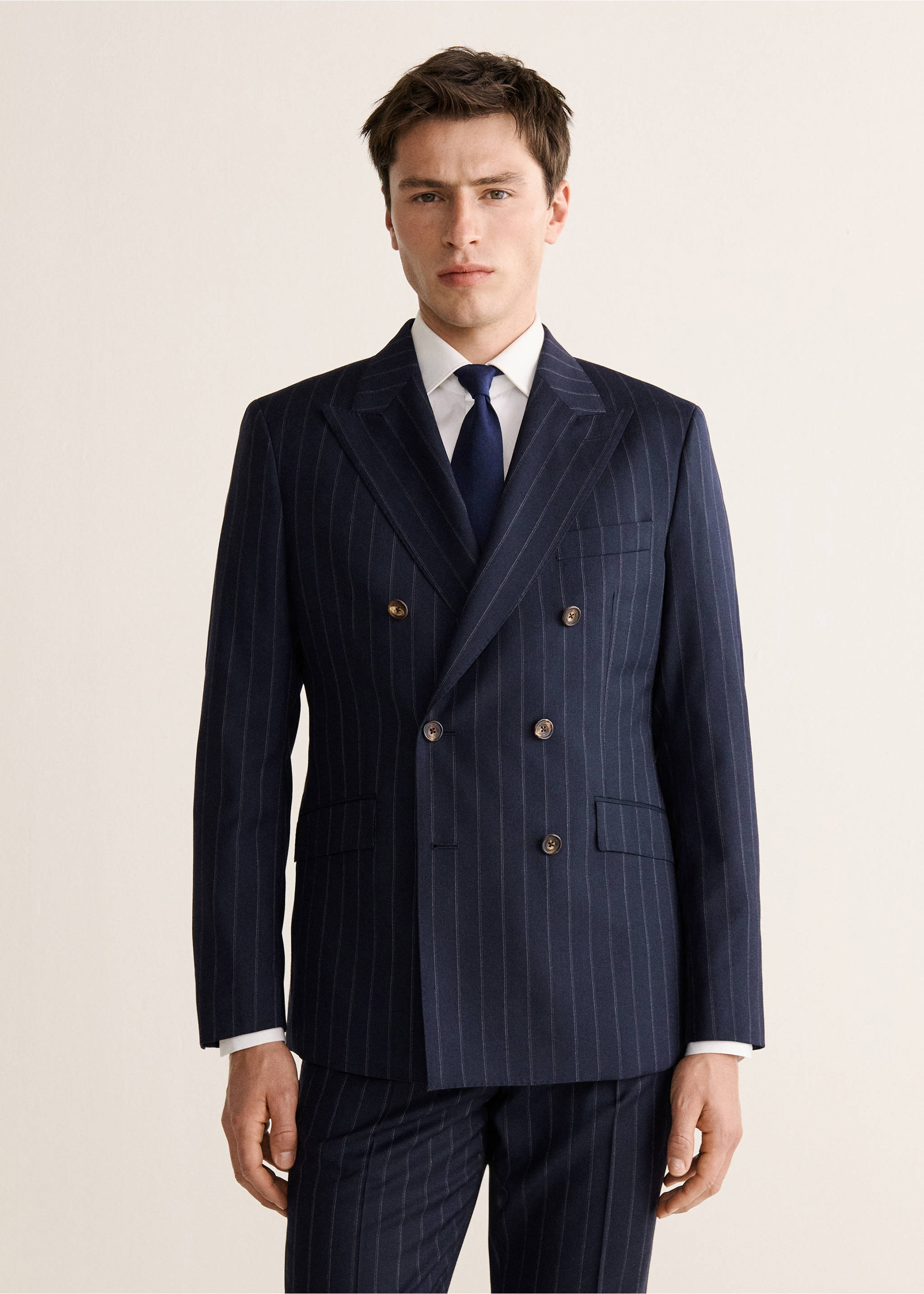 Veste de costume Venise 100 % laine à rayures - Plan moyen, Bleu marine. Ref: 27038272-00.