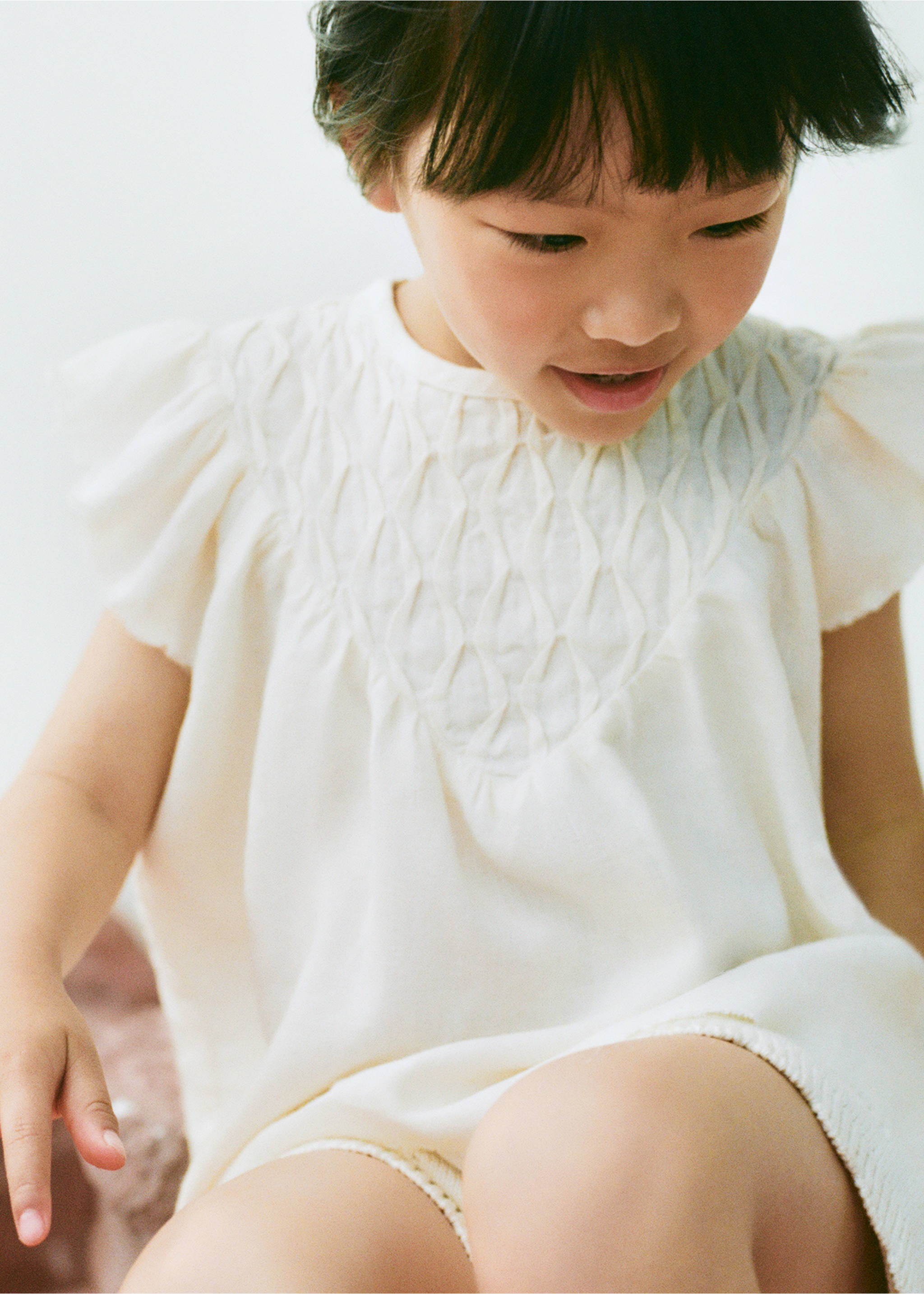 Linen blouse with frayed details - General plane, Ecru. Ref: 27038274-00.