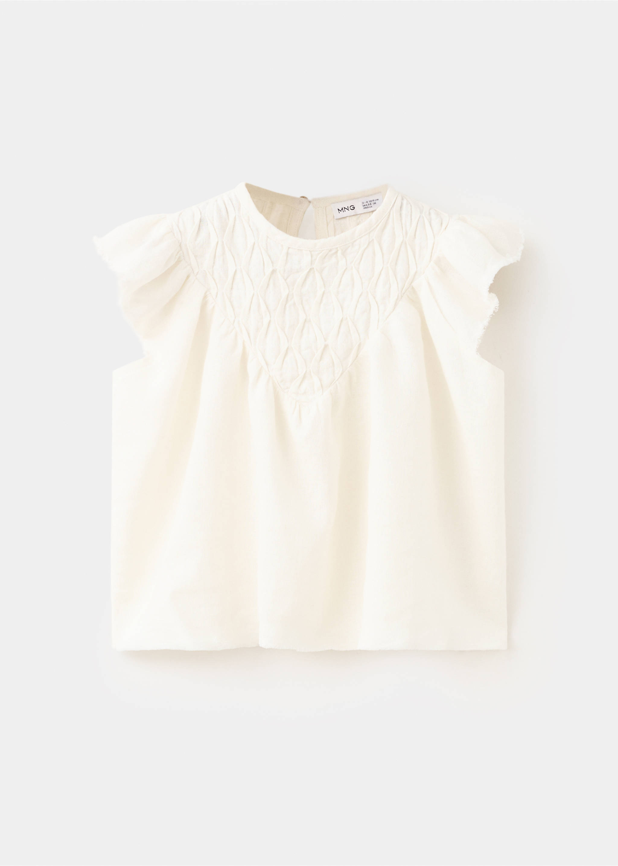 Linen blouse with frayed details - Article without model, Ecru. Ref: 27038274-00.