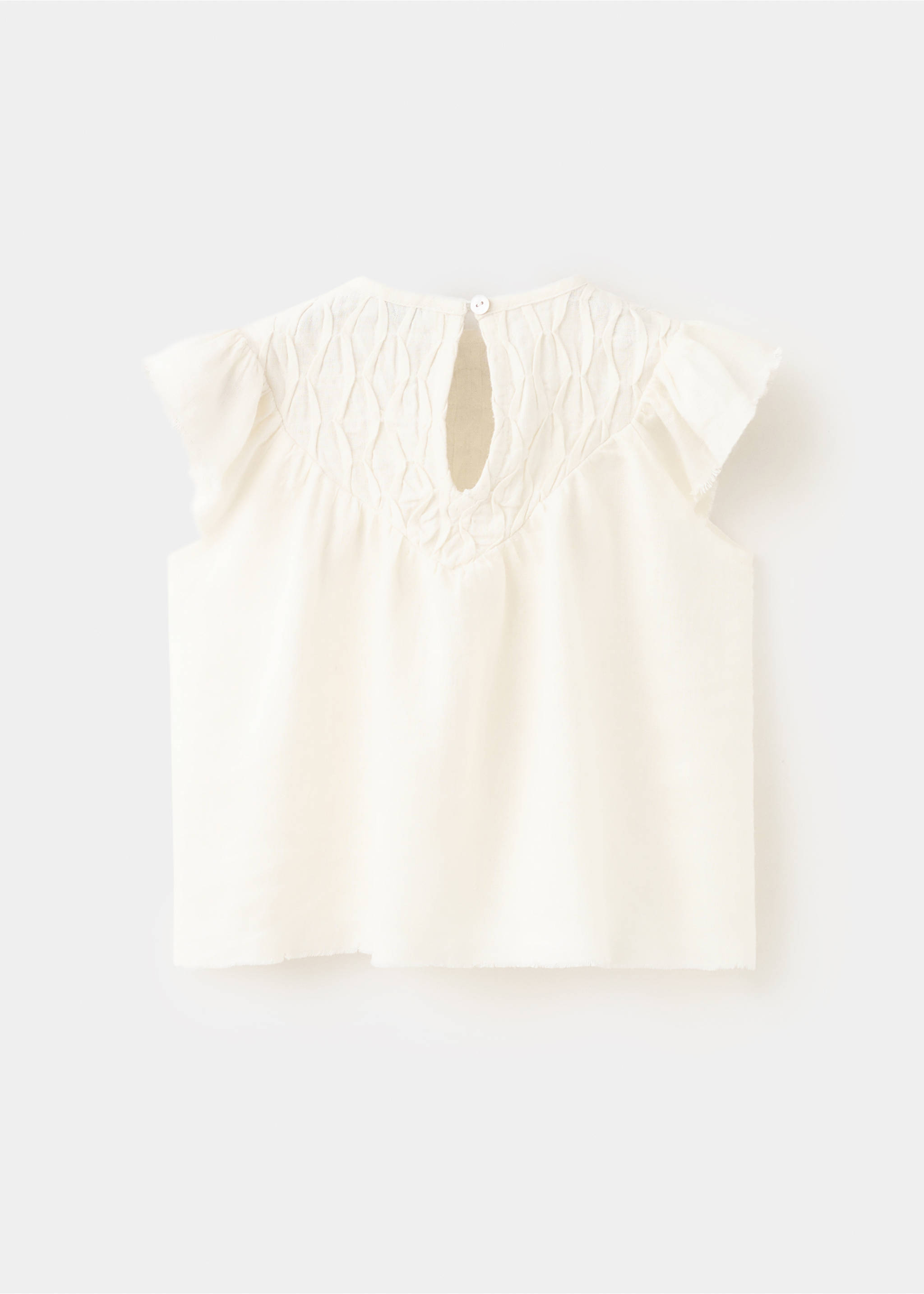 Linen blouse with frayed details - Reverse of the article, Ecru. Ref: 27038274-00.