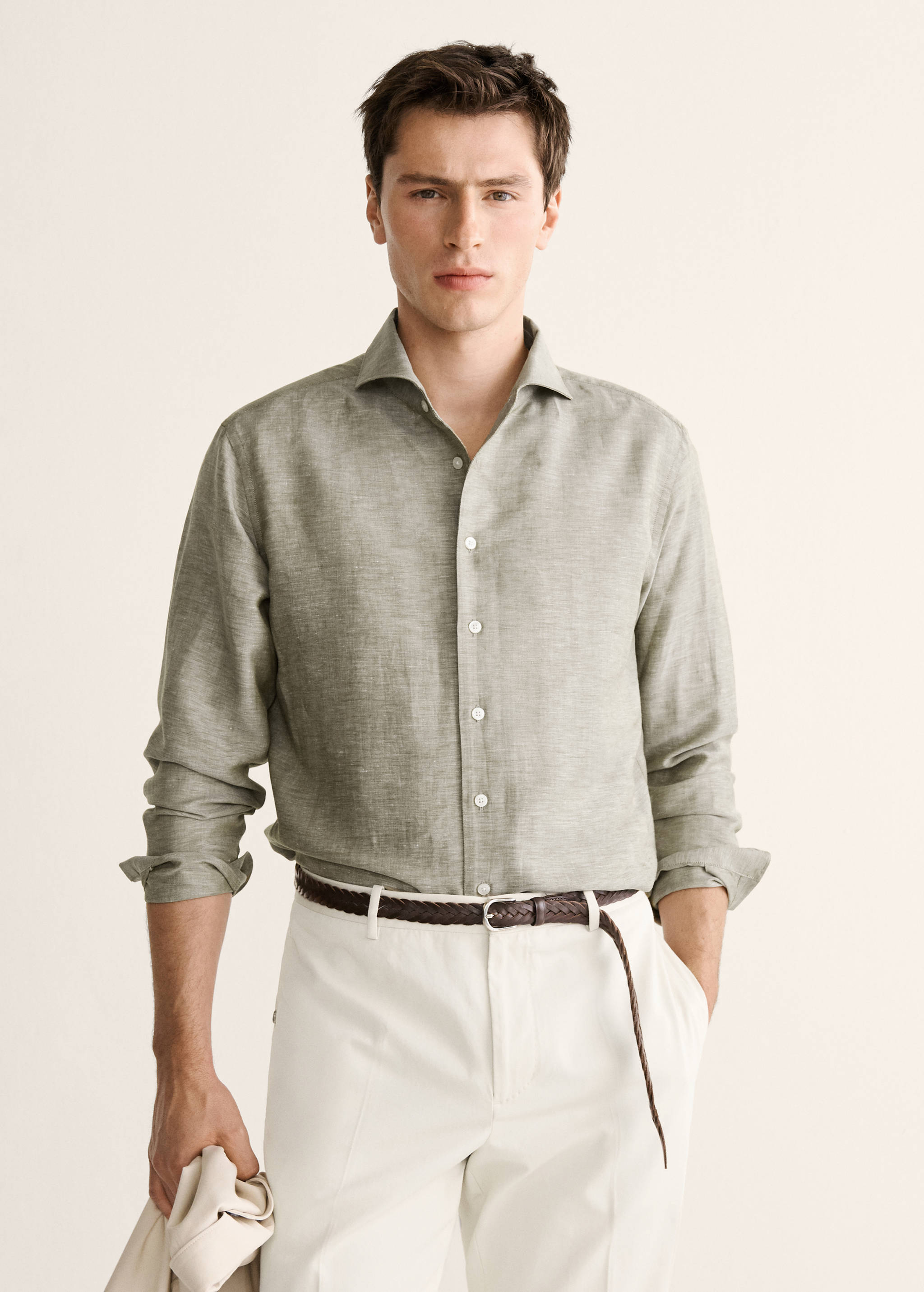 常规版型亚麻衬衫 - null