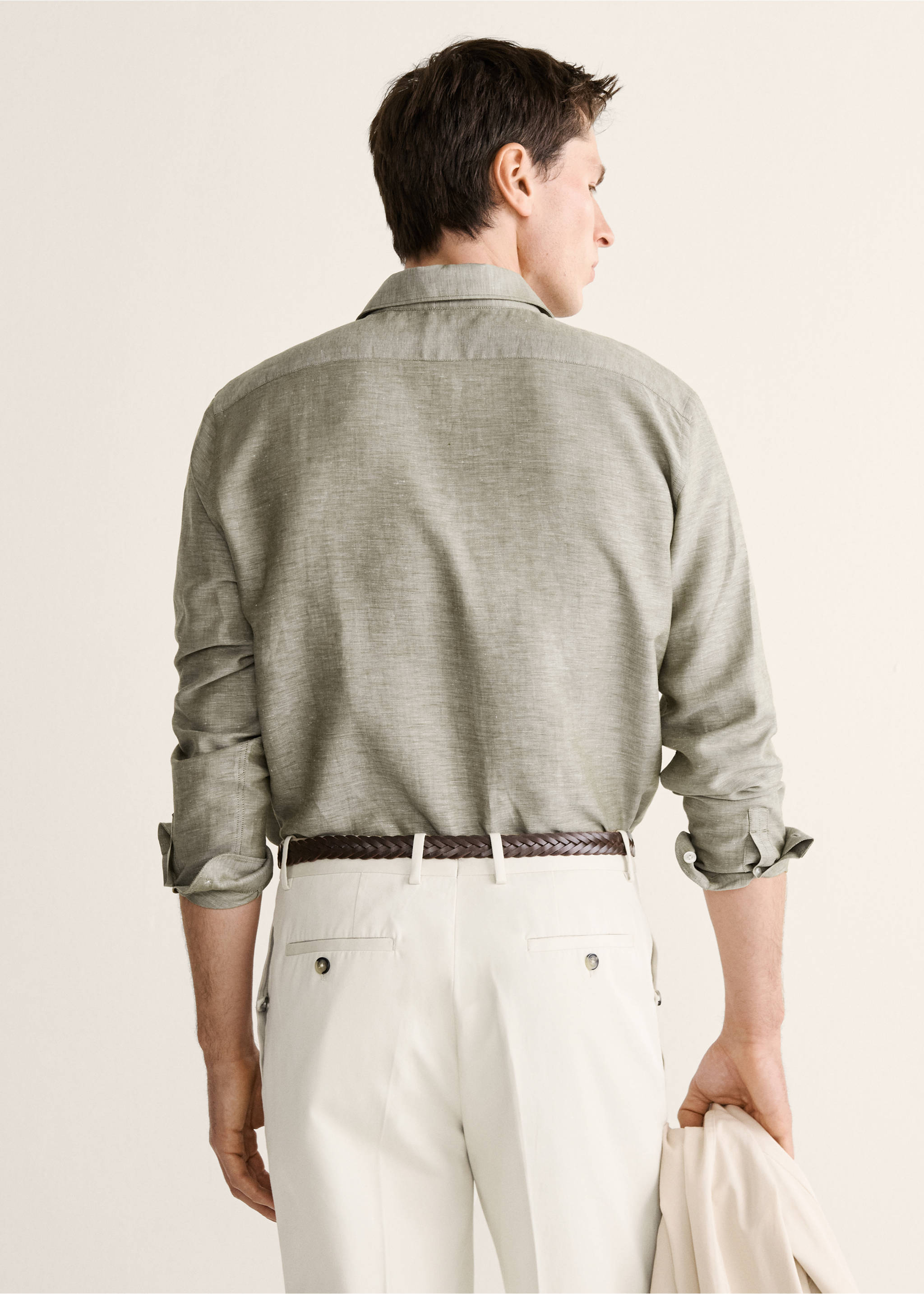 常规版型亚麻衬衫 - null, 绿色. Ref: 27038277-00.