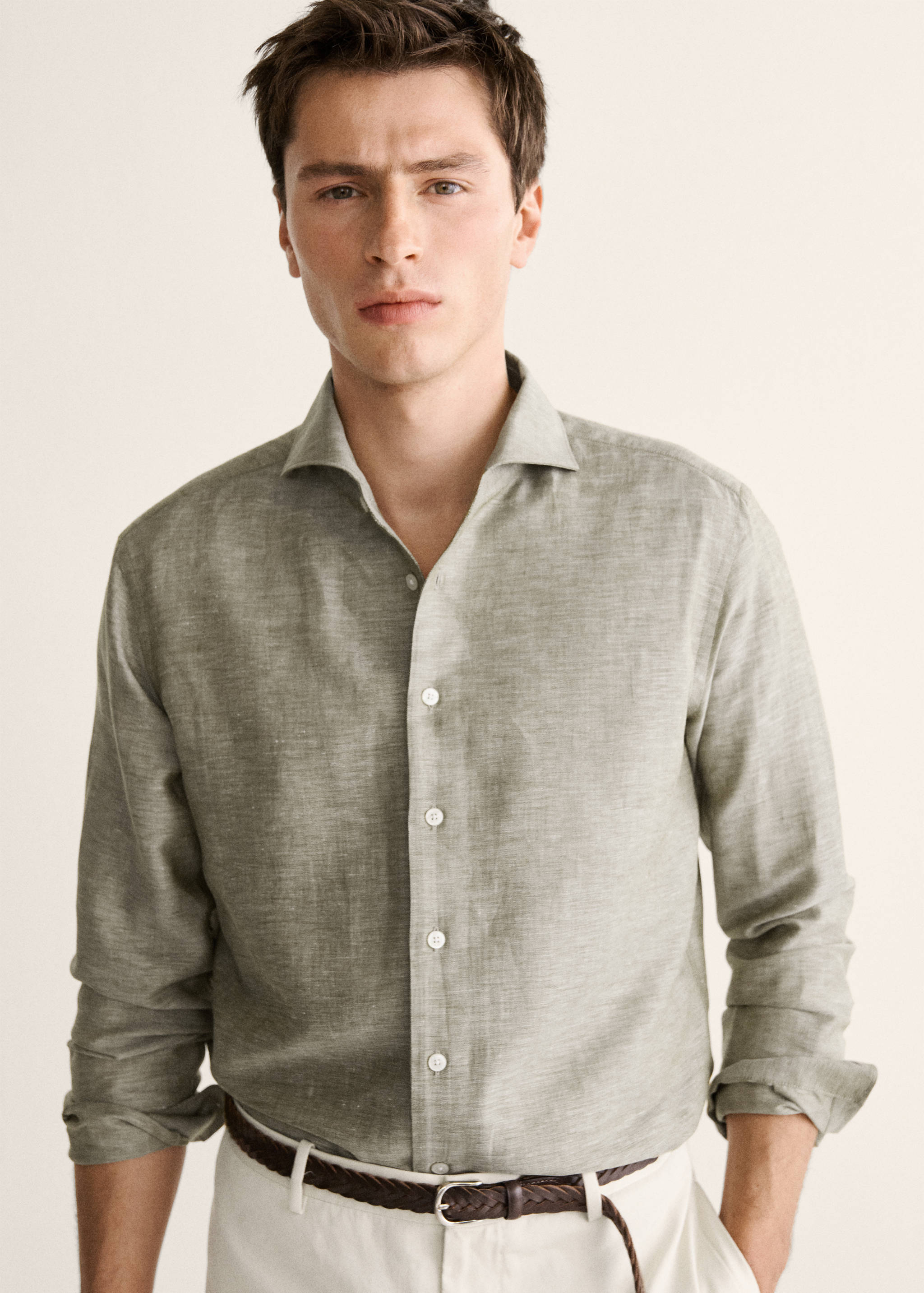 常规版型亚麻衬衫 - null