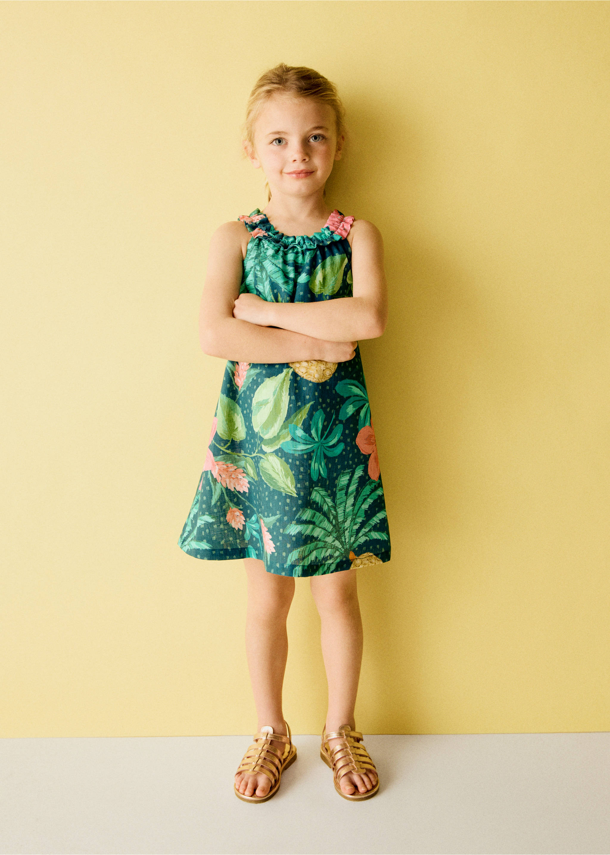 فستان قطني مطبوع - رؤية عامة, أخضر. Ref: 27038278-00.