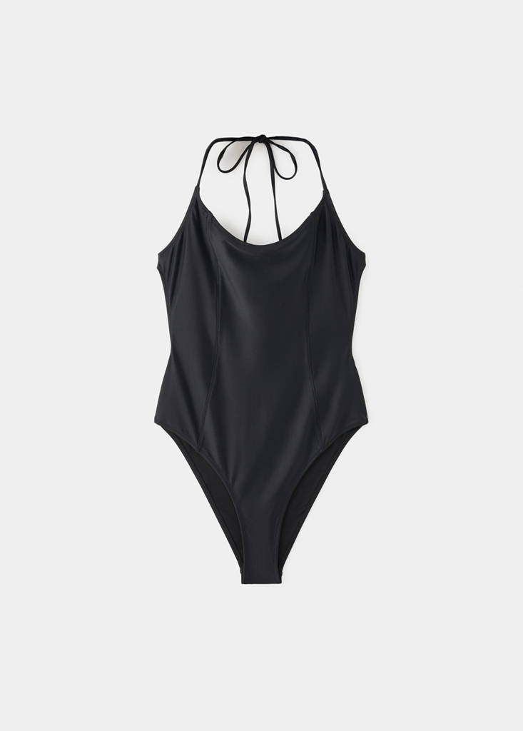 Halter swimsuit with stitching detail — Black