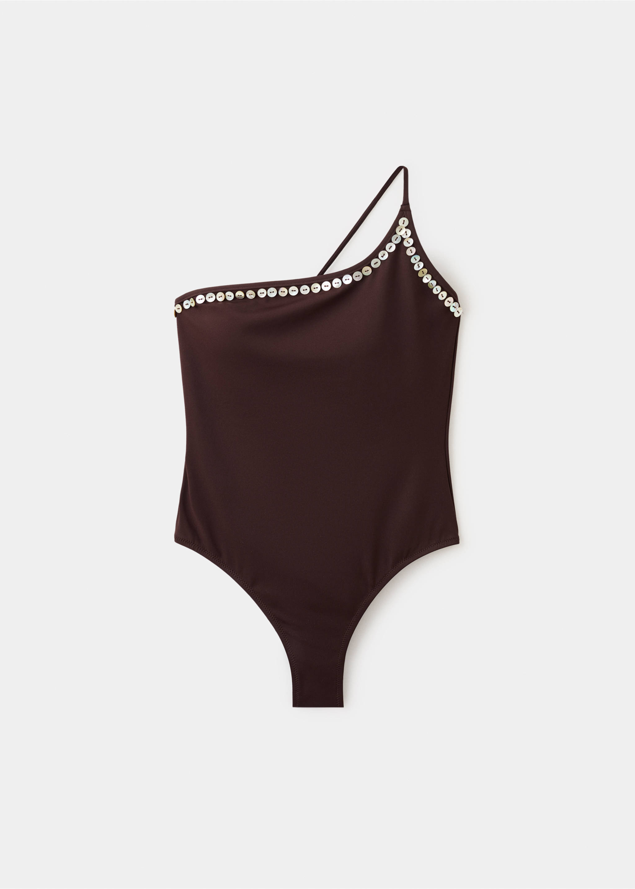 Maillot de bain asymétrique avec boutons - Article sans modèle, Chocolat. Ref: 27038650-00.