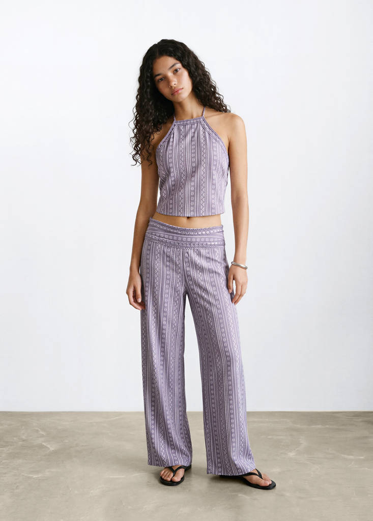 Printed halter-neck cropped top — Light/Pastel Purple