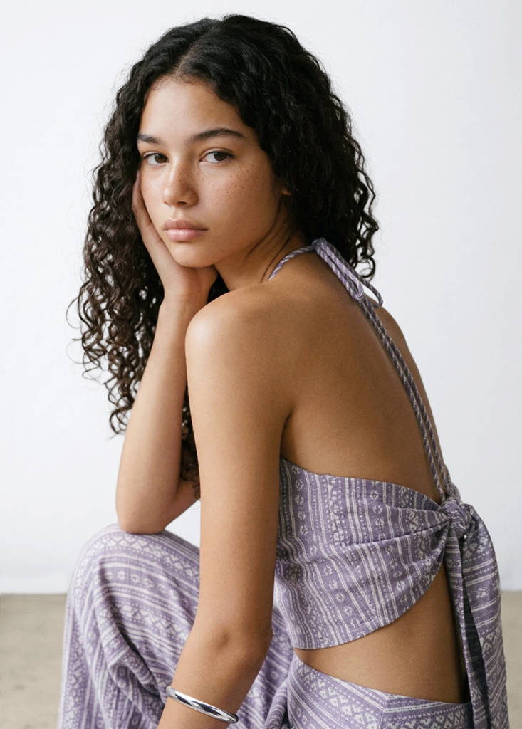 Printed halter-neck cropped top — Light/Pastel Purple