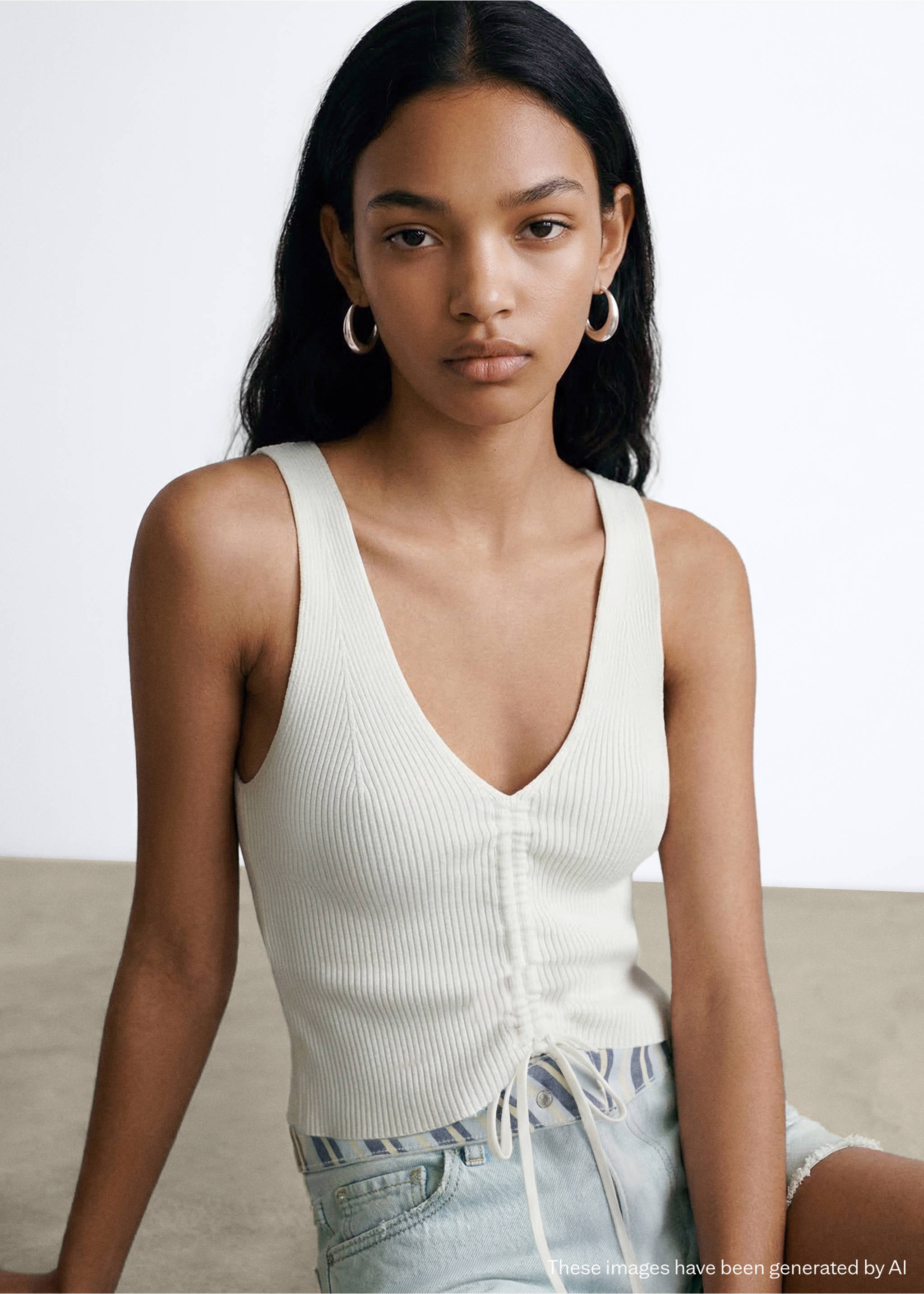 Bow knit top - Medium plane, White. Ref: 27038656-00.