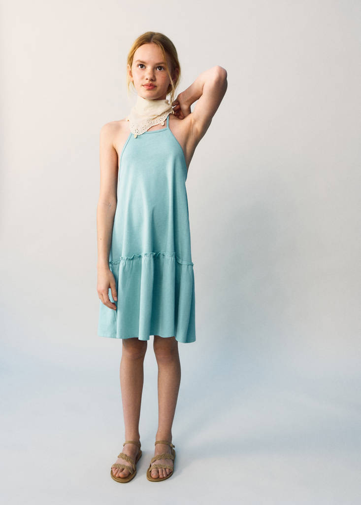 Mango Kids' Halter Dress With Panels In Blue