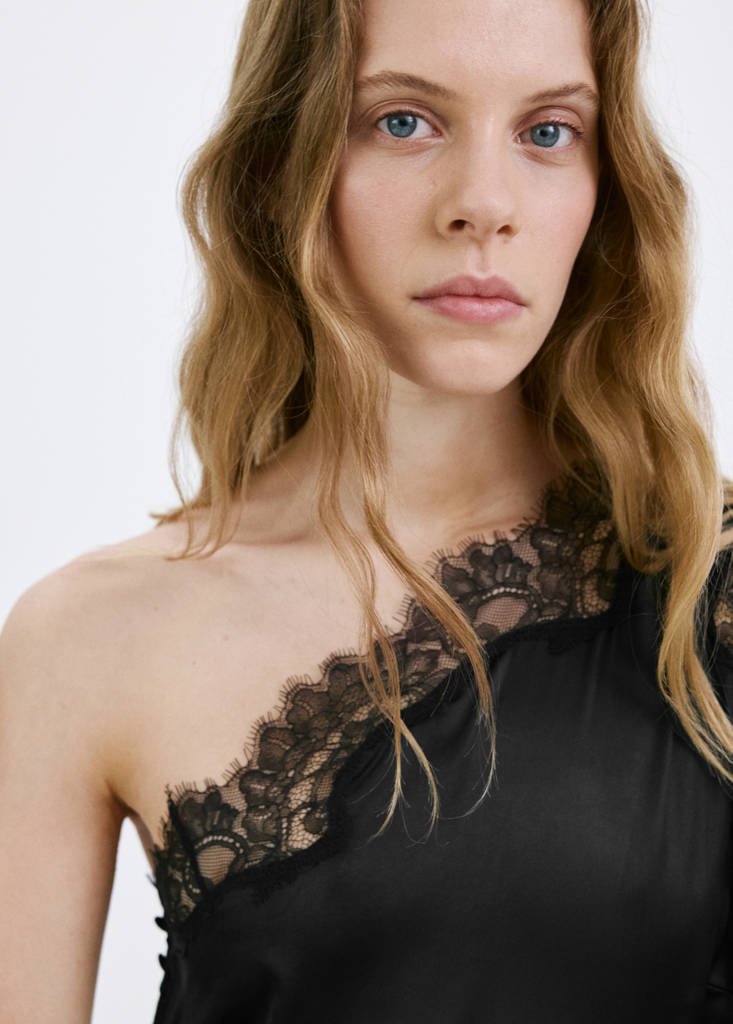 Jumpsuit with combined lace and knit — Black