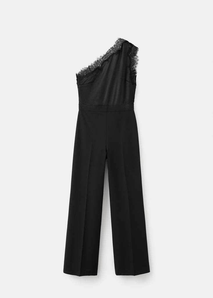 Jumpsuit with combined lace and knit — Black