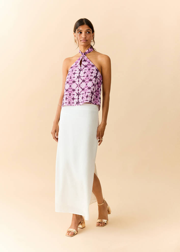 Halter neck printed knot top — Pink
