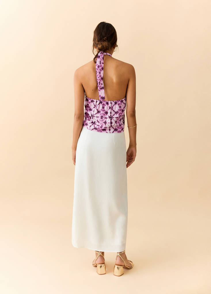 Halter neck printed knot top — Pink