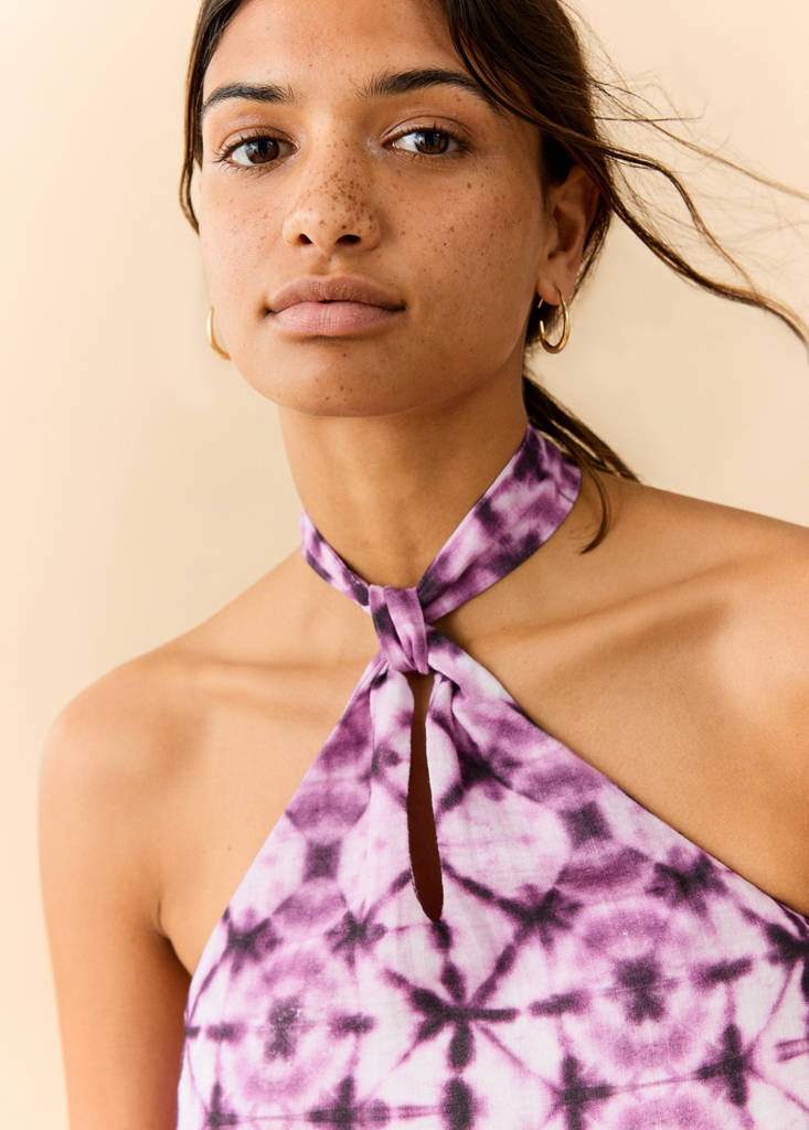 Halter neck printed knot top — Pink
