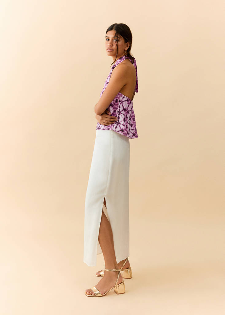 Halter neck printed knot top — Pink