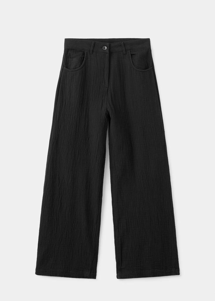 Straight-leg crinkle trousers with a mid-rise — Black