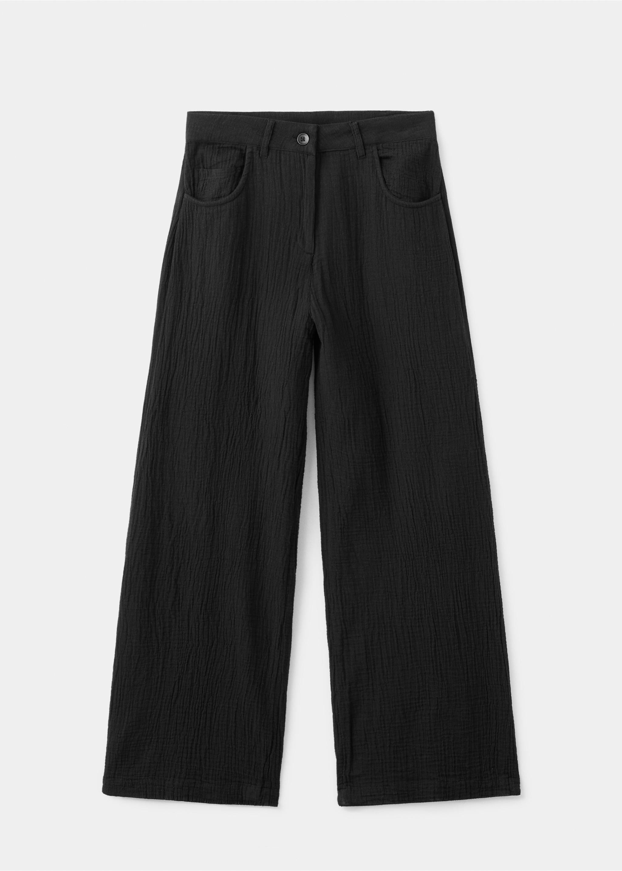 Straight-leg crinkle trousers with a mid-rise - Article without model, Black. Ref: 27039055-00.