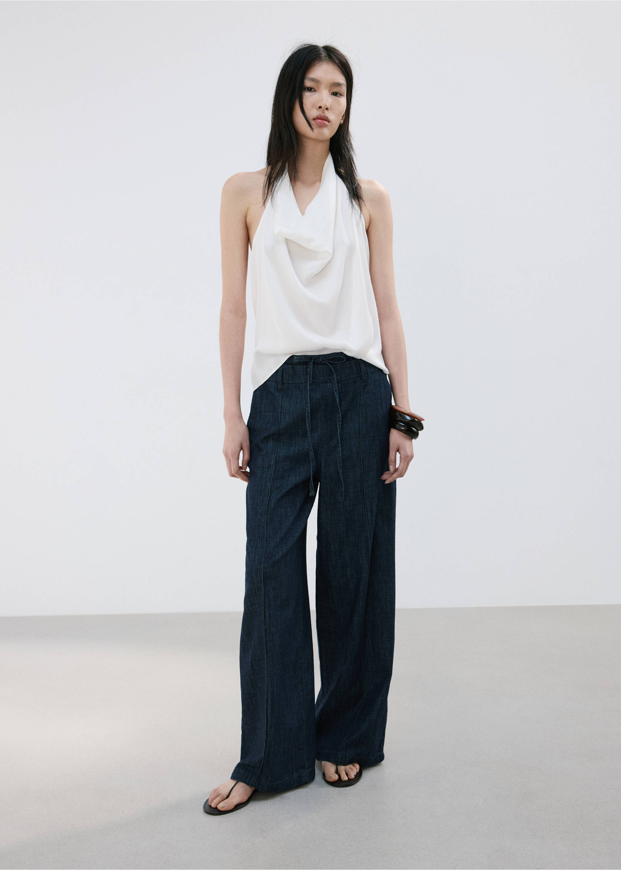 Pantalon denim wide leg - Détail de l'article 1, Bleu. Ref: 27039056-00.