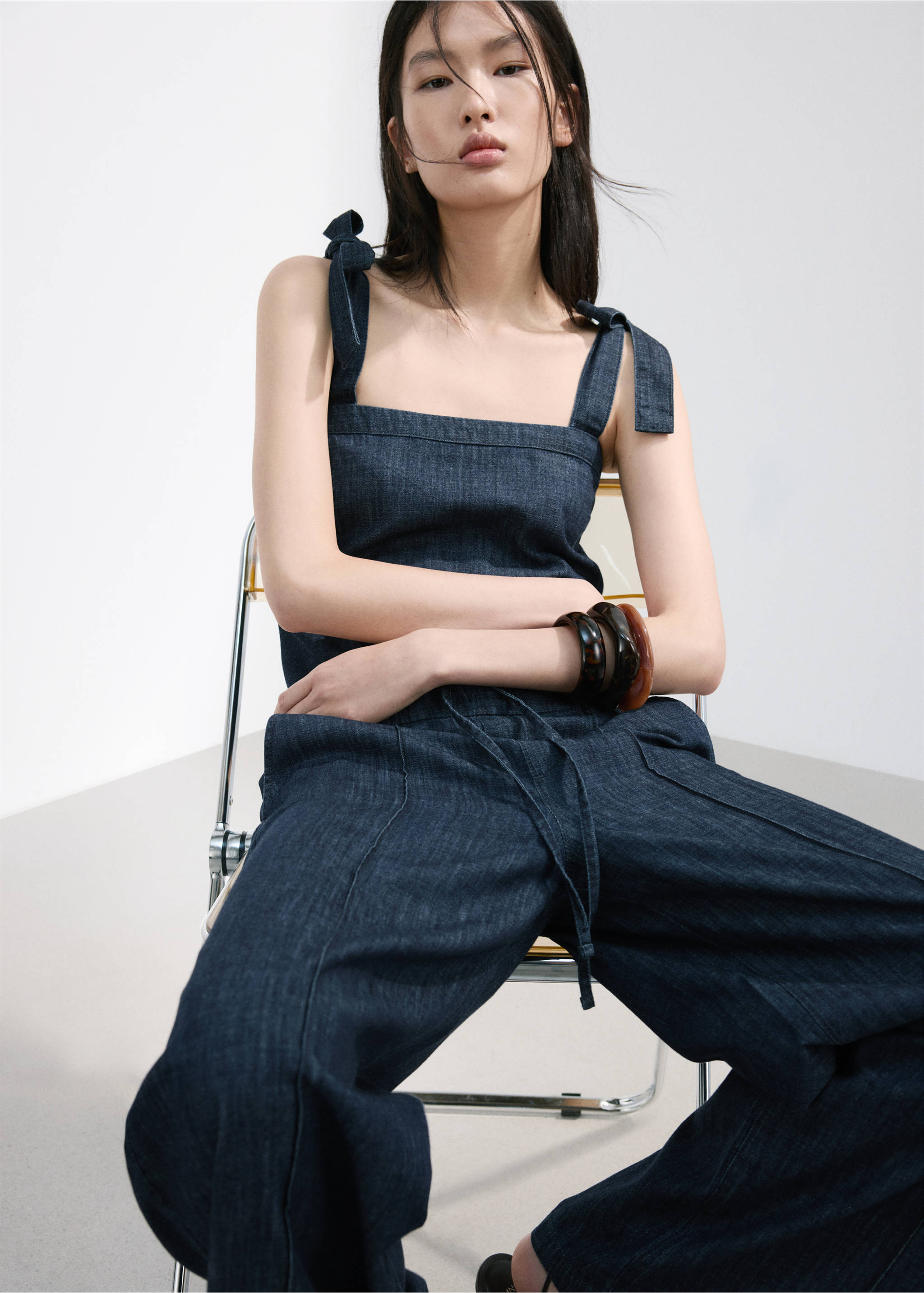 Pantalon denim wide leg - Détail de l'article 2, Bleu. Ref: 27039056-00.