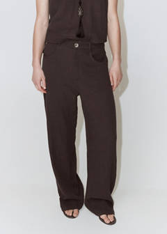 Straight-leg crinkle trousers — Chocolate 15