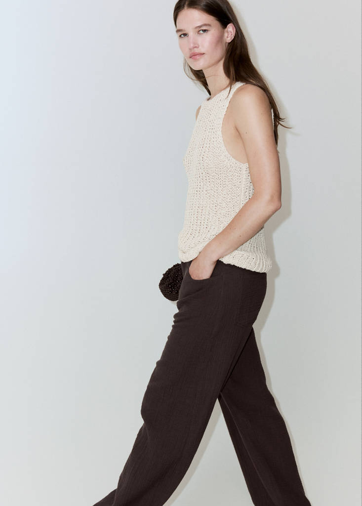 Straight-leg crinkle trousers — Chocolate