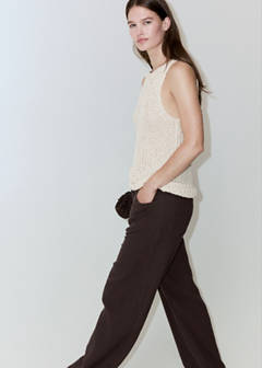 Straight-leg crinkle trousers — Chocolate 19