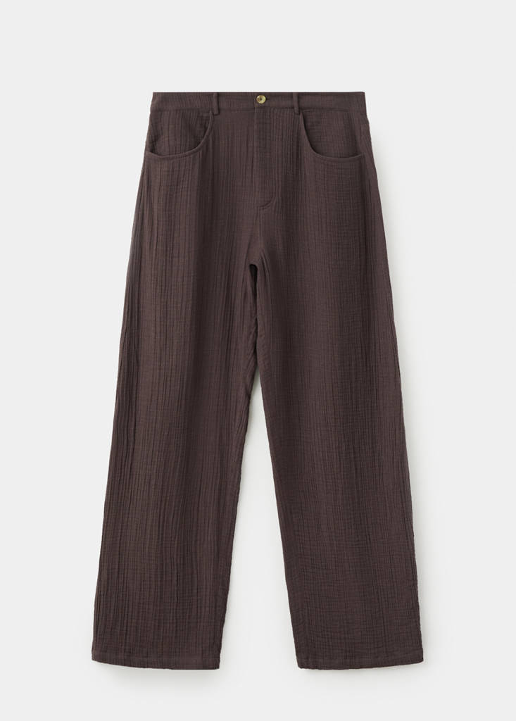 Straight-leg crinkle trousers — Chocolate