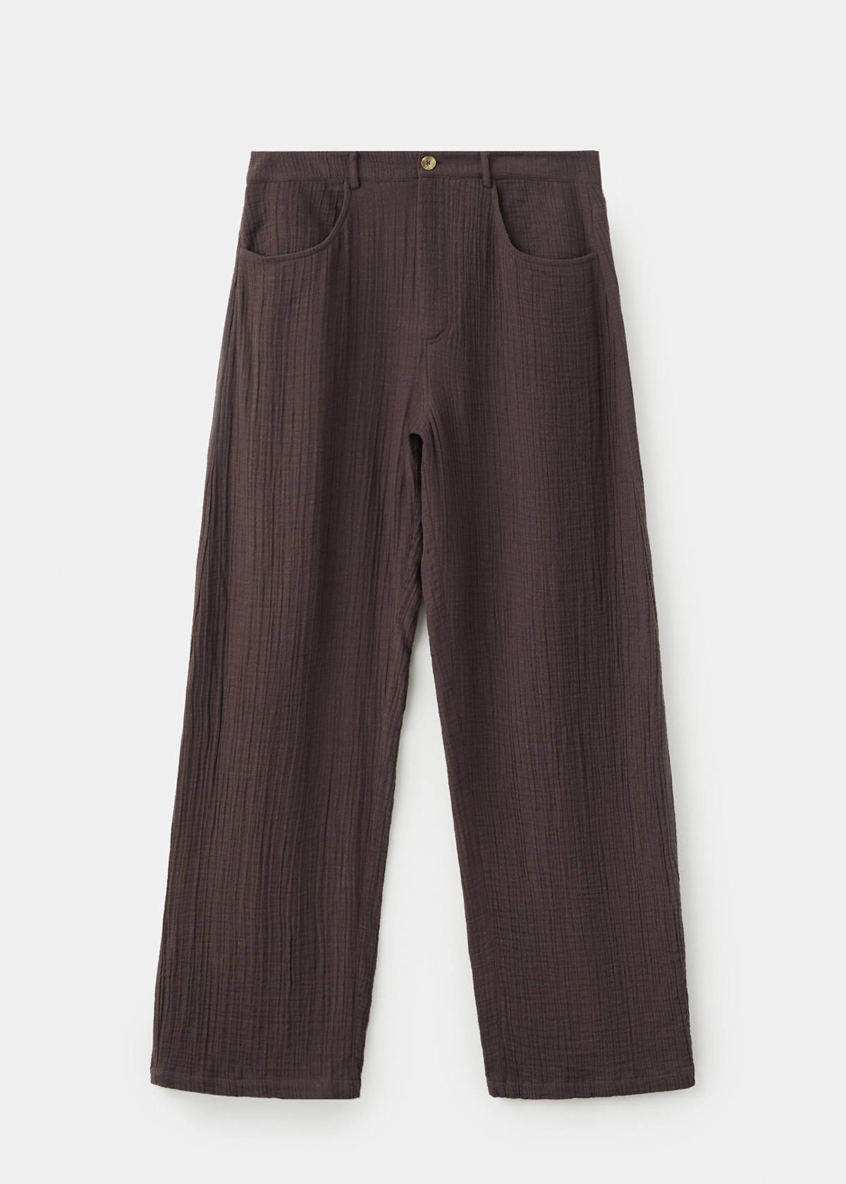 Straight-leg crinkle trousers — Chocolate
