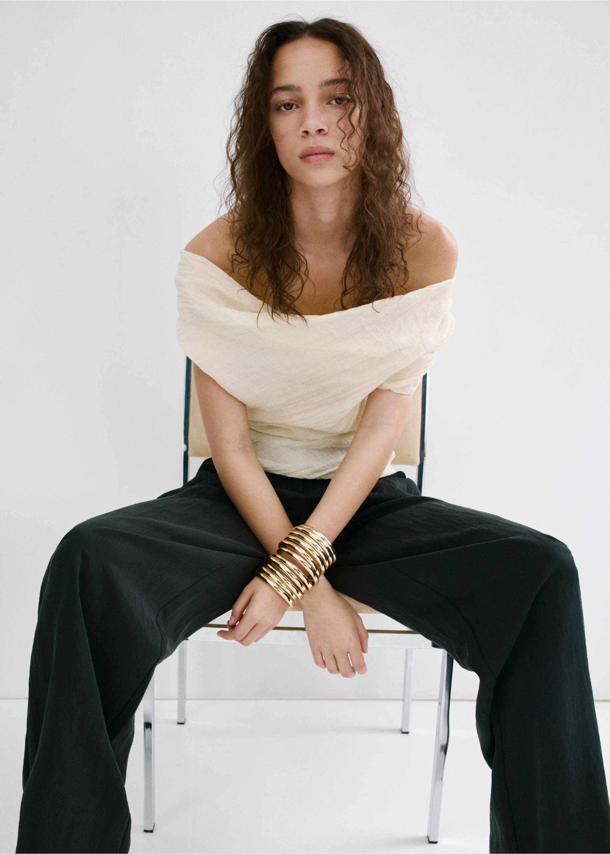 Straight-fit lyocell trousers - Details of the article 1, Black. Ref: 27039063-00.