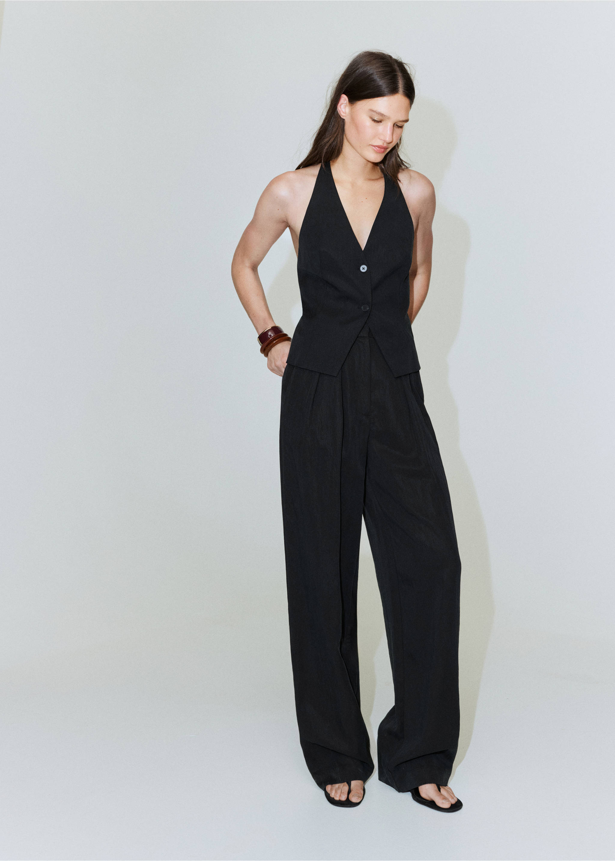 Calças retas de liocel - Plano geral, Preto. Ref: 27039063-01.