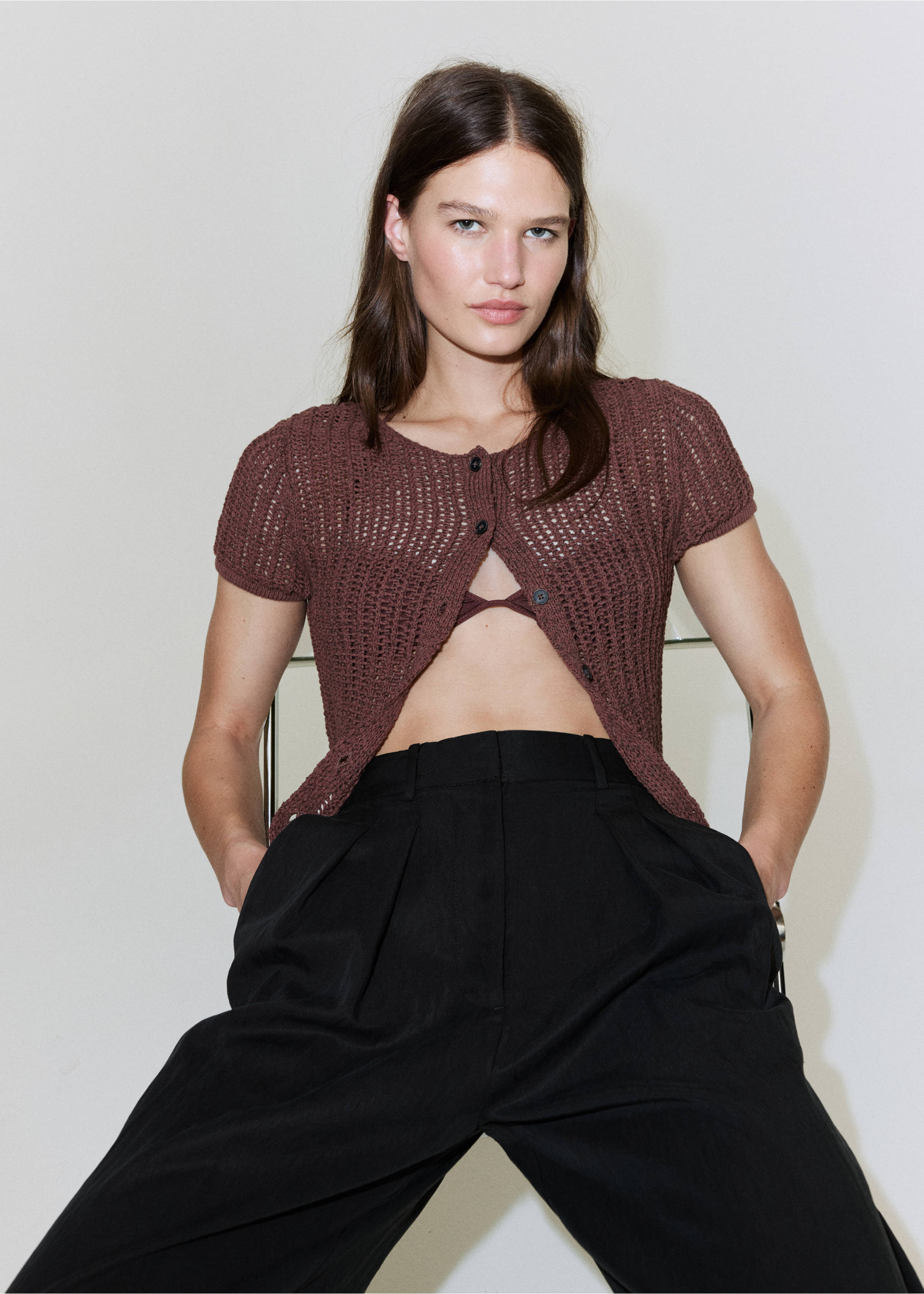 Calças retas de liocel - Plano médio, Preto. Ref: 27039063-01.