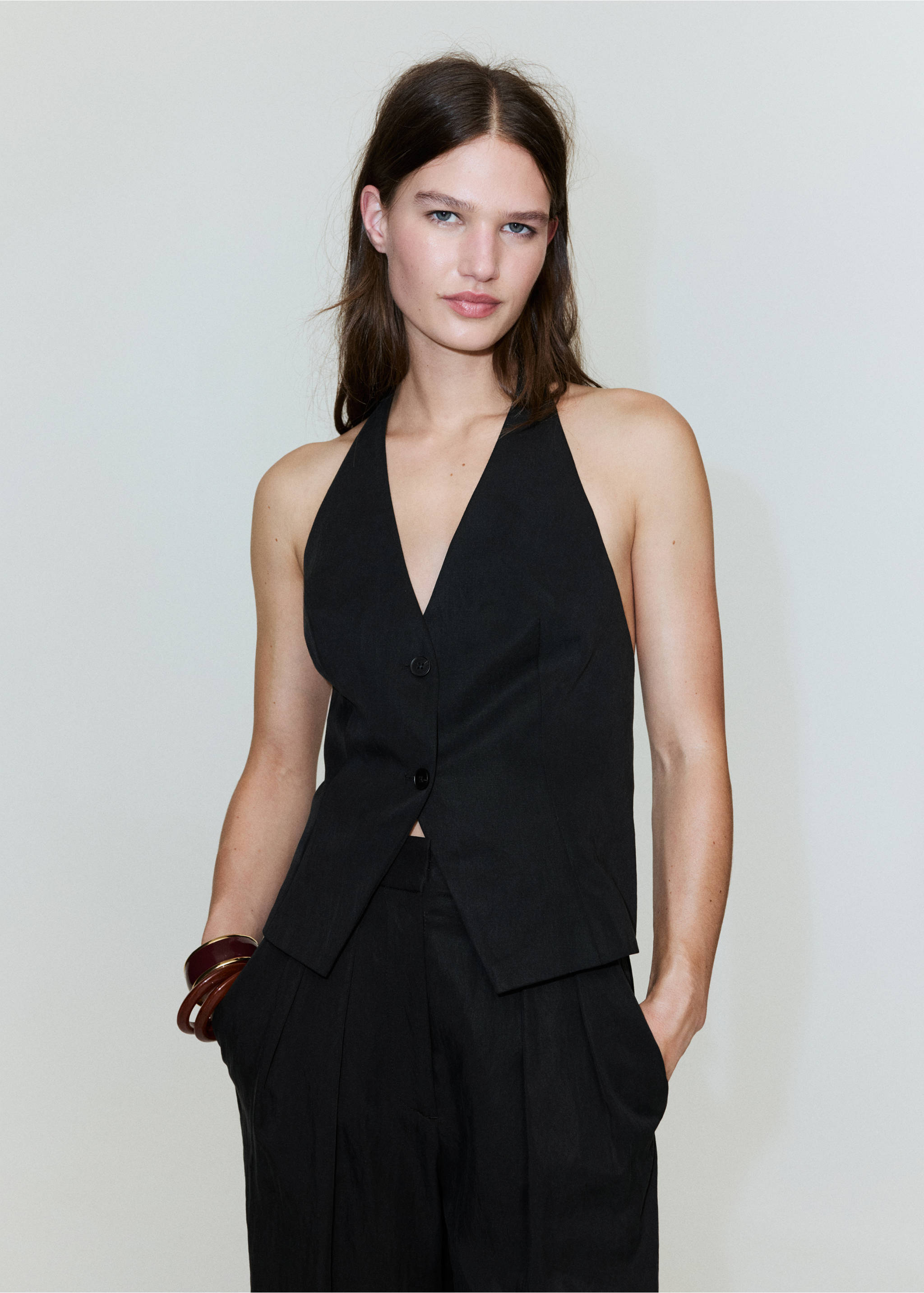 Calças retas de liocel - Pormenor do artigo 2, Preto. Ref: 27039063-01.