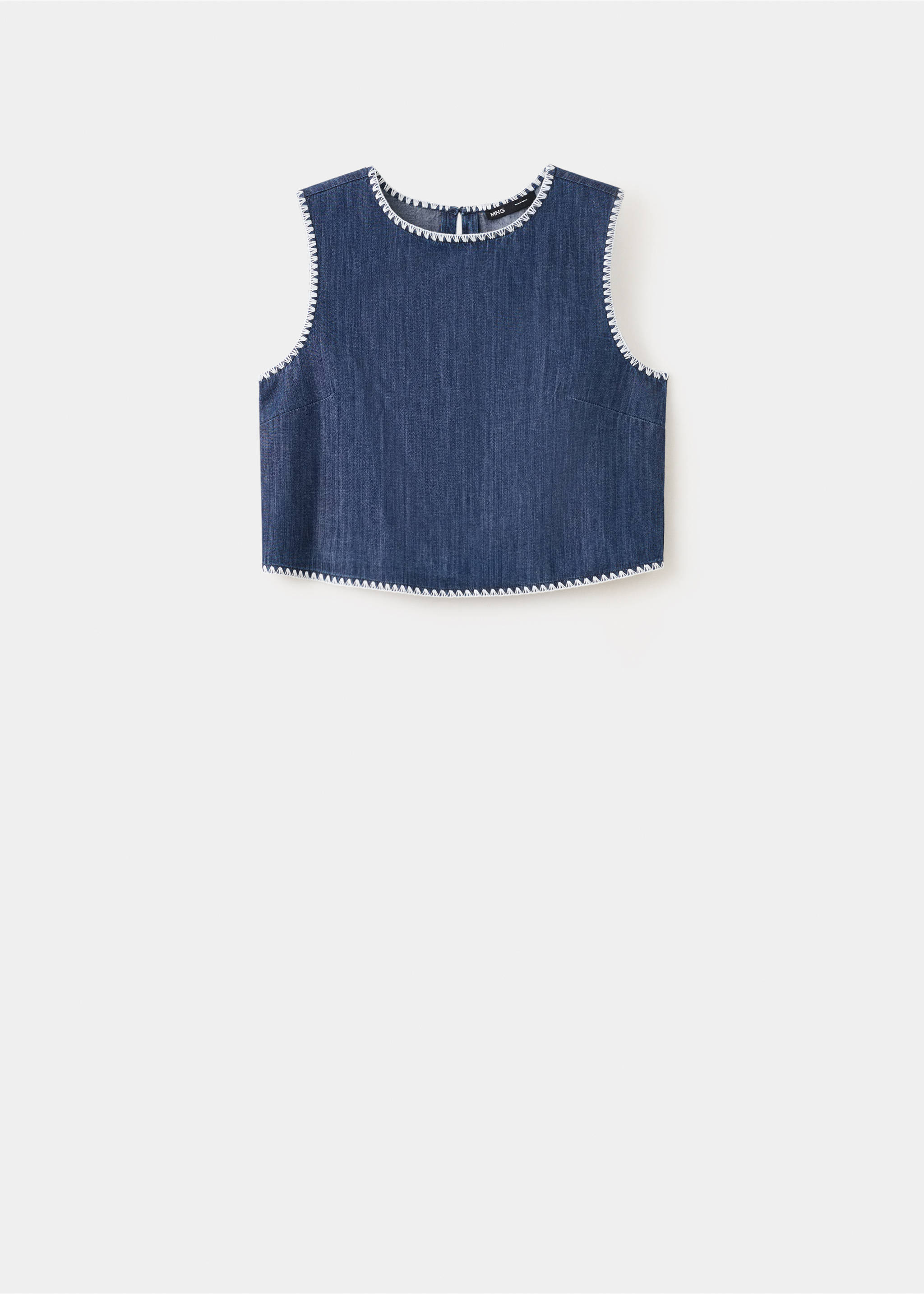 Top en denim avec passepoils contrastés - Article sans modèle, Bleu. Ref: 27039064-00.