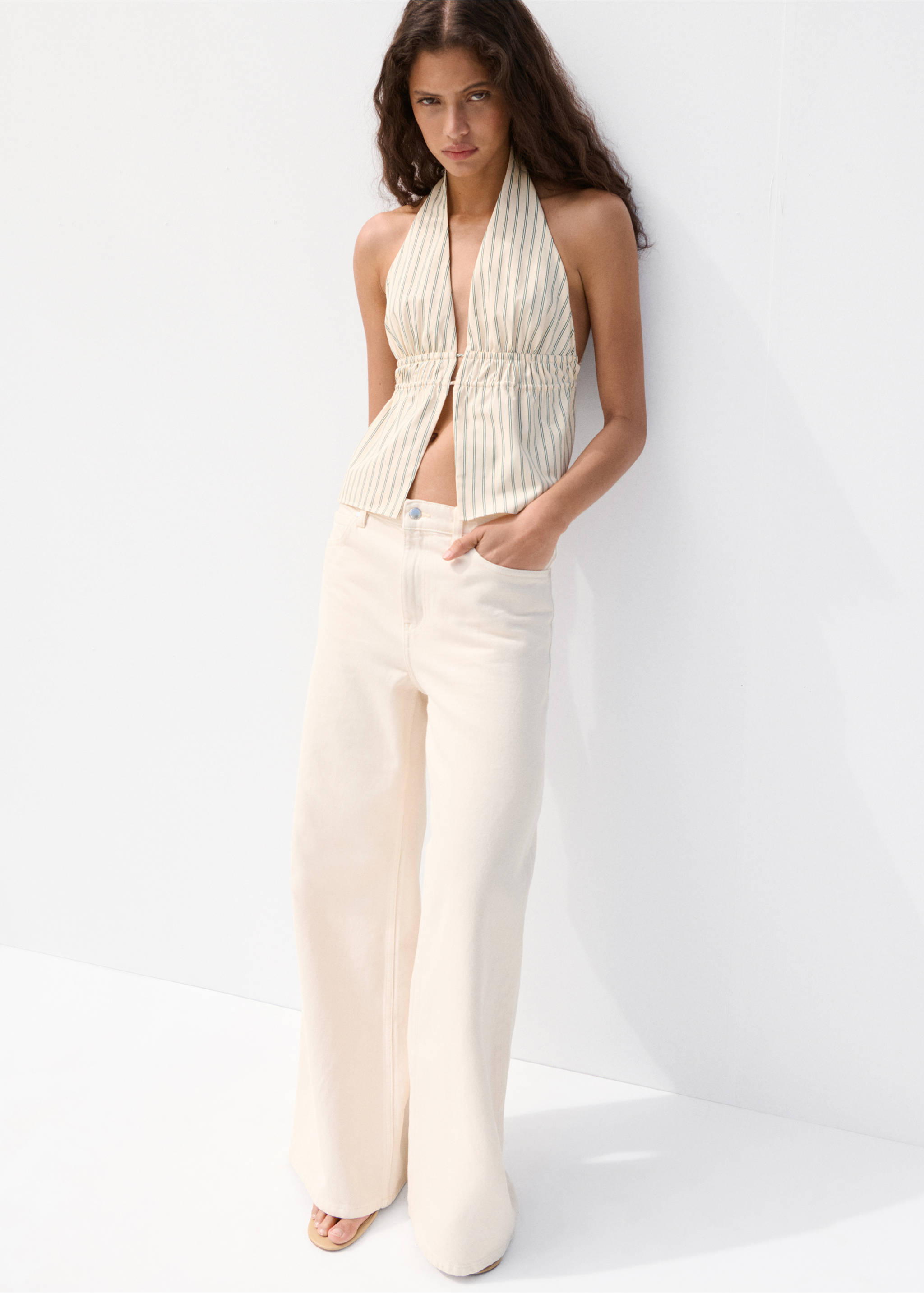 Striped halter-neck top - General plane, Yellow. Ref: 27039067-00.