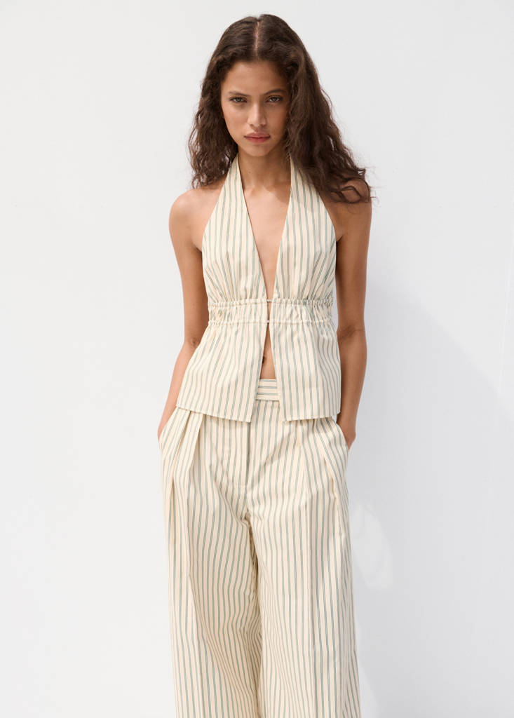 Striped halter-neck top — Yellow