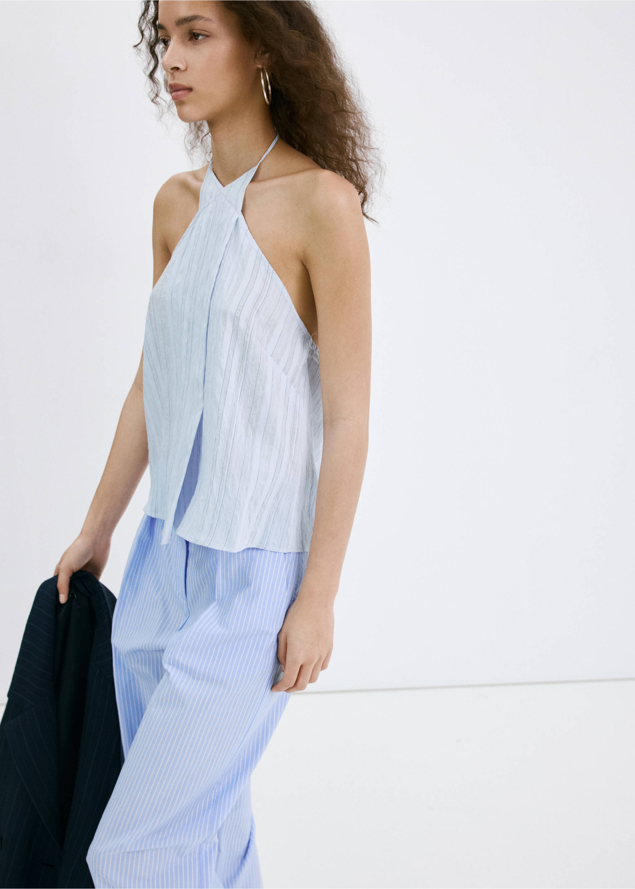 Striped crossover top - Details of the article 1, Blue. Ref: 27039068-00.