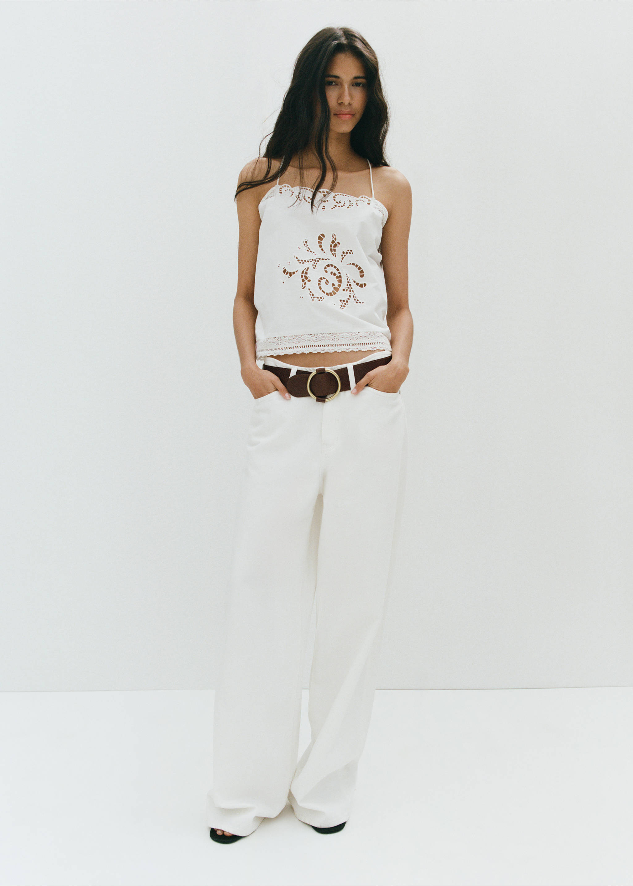 Embroidered top with openwork details - General plane, Off White. Ref: 27039074-00.