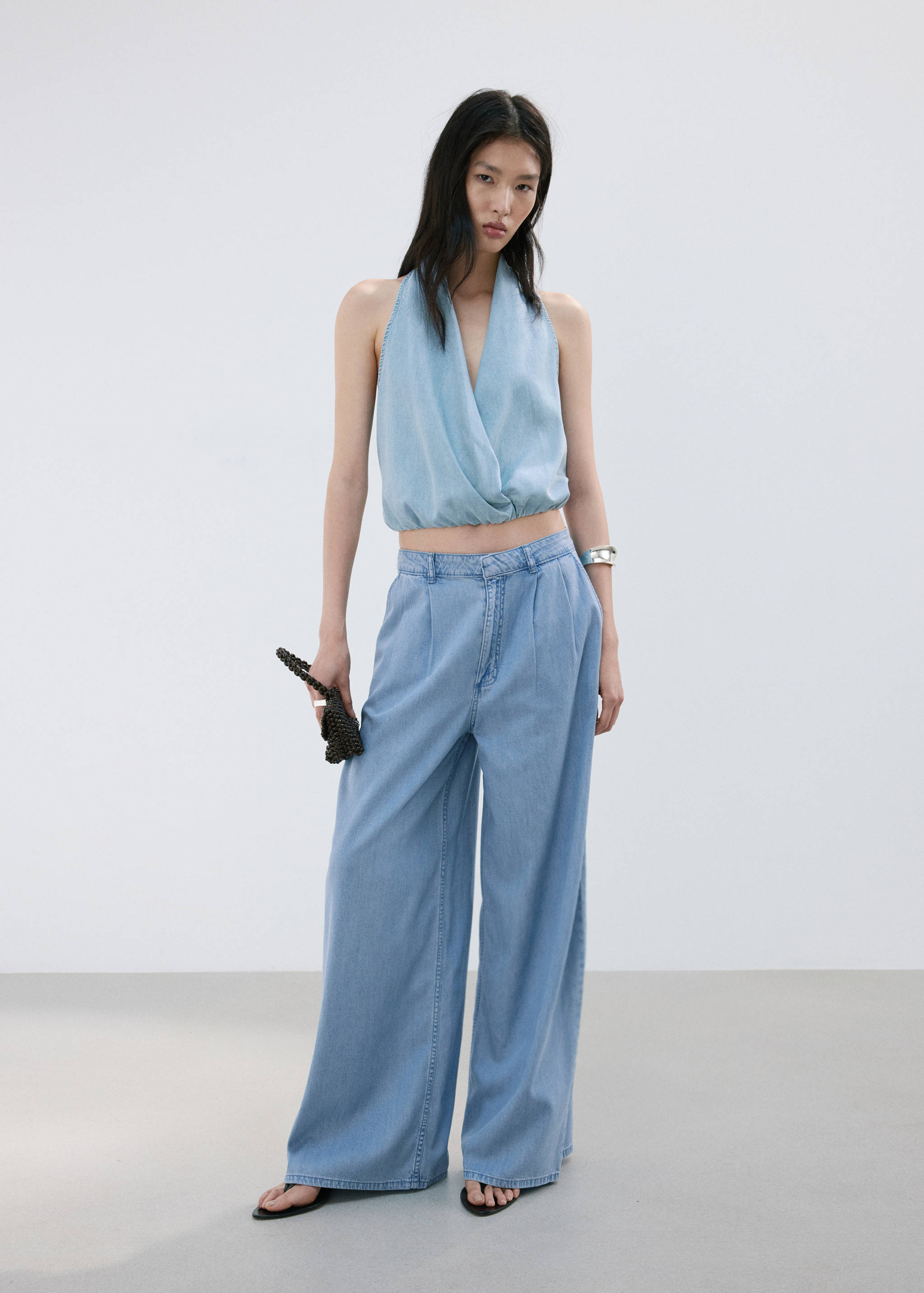 Lyocell top with draped neck - General plane