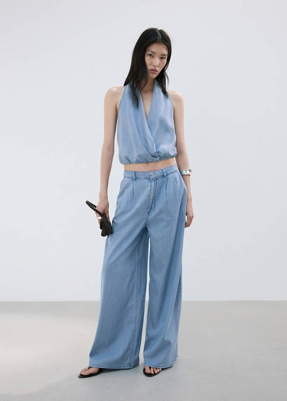 Drape yakalı lyocell bluz