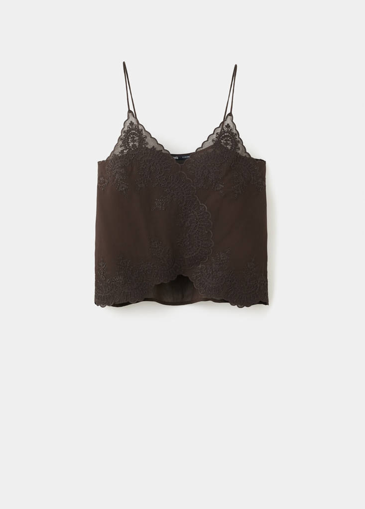 Lace suspenders top — Brown