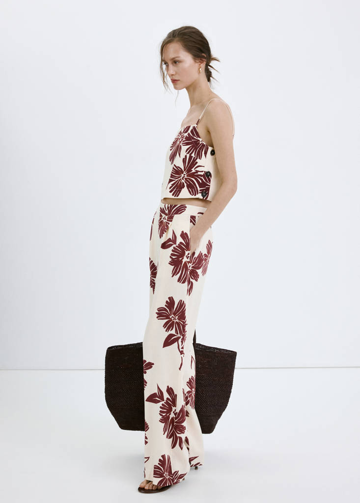 Printed pleated trousers — Ecru