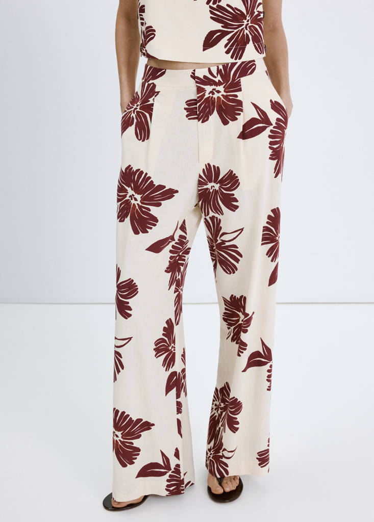 Printed pleated trousers — Ecru
