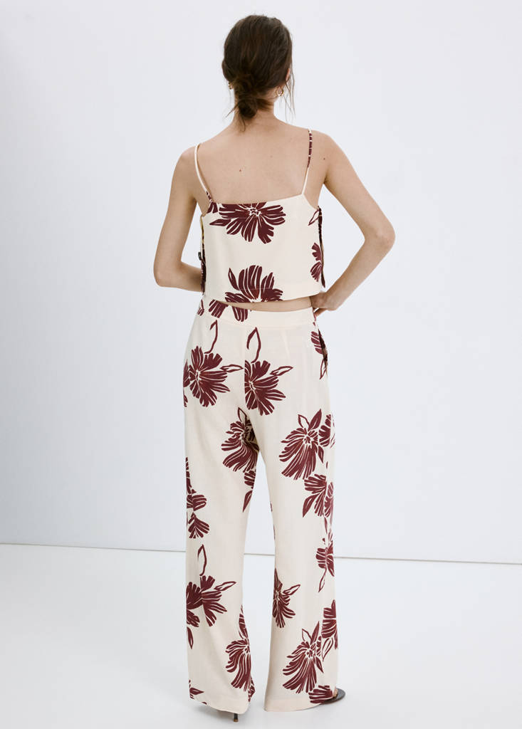 Printed pleated trousers — Ecru